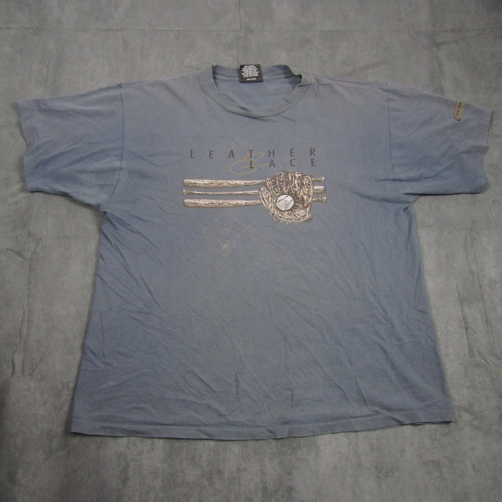OGIO T-Shirt Mens XL Blue Vintage Leather & Lace Baseball Graphic Cotton USA